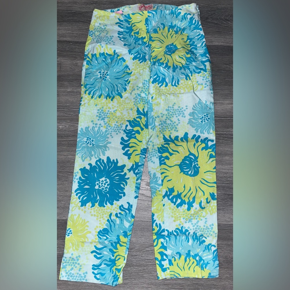 VINTAGE LILLY PULITZER ORIGINALS GREEN AND BLUE SIDE ZIP PANT SZ M